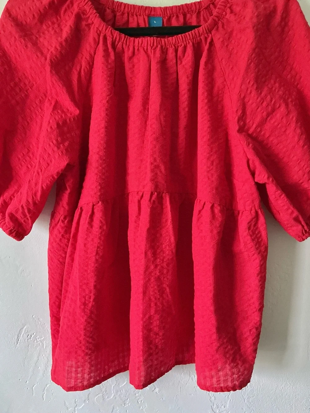Old Navy Red Peasant Blouse with Puff Sleeves